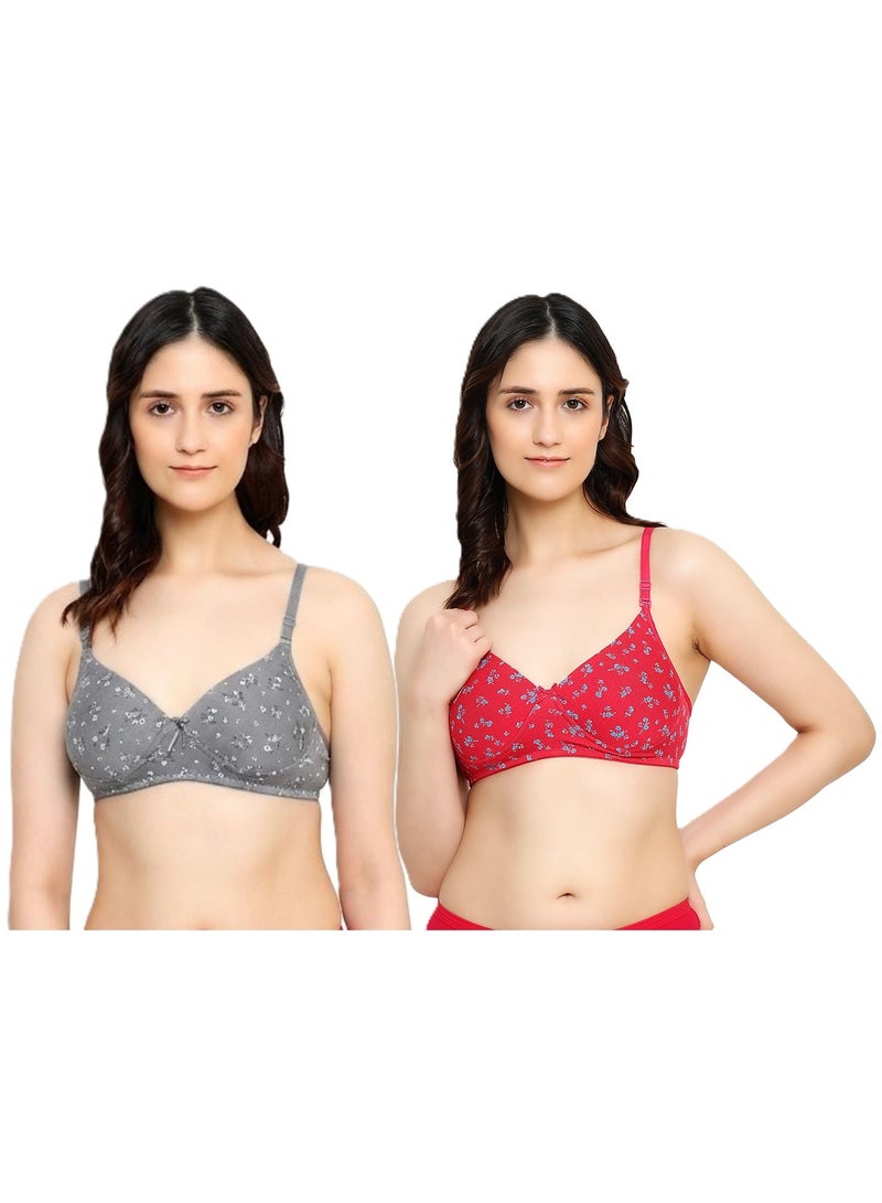 راجني حمالة صدر للنساء والفتيات المراهقات، مصنوعة من قماش مودال ليكرا فائق النعومة، قابلة للتمدد، تسمح بمرور الهواء، بدون خياطة، مبطنة، بدون أسلاك، بأشرطة قابلة للإزالة، بنقشة زهور، عبوة من قطعتين - Image 1